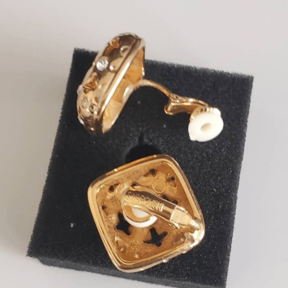 Swarovski Rectangular Earrings Gold Plated Clear … - image 5